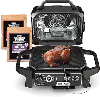 Ninja OG751 Woodfire Pro Outdoor Grill with Built-In Thermometer, 7-in-1 Master Grill, BBQ Smoker, & Outdoor Air Fryer Plus Bake, Roast, Dehydrate & Broil, Woodfire Technology, Weather-Resistant, Grey - Produto 8 mais recomendado com 4.6 estrelas