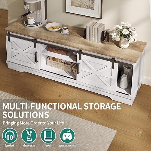 Miniatura 12 de YITAHOME Soporte de TV de granja para soporte de televisión de 65 pulgadas, centro de entretenimiento con armarios de almacenamiento y puertas Roble