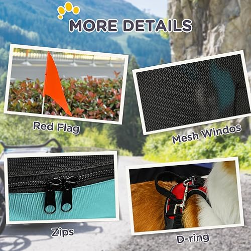 Vista 36 de Aosom Remolque de bicicleta para perros, carrito de mascotas, accesorio de transporte de carga para viajes con 3 entradas, ruedas grandes para Rojo