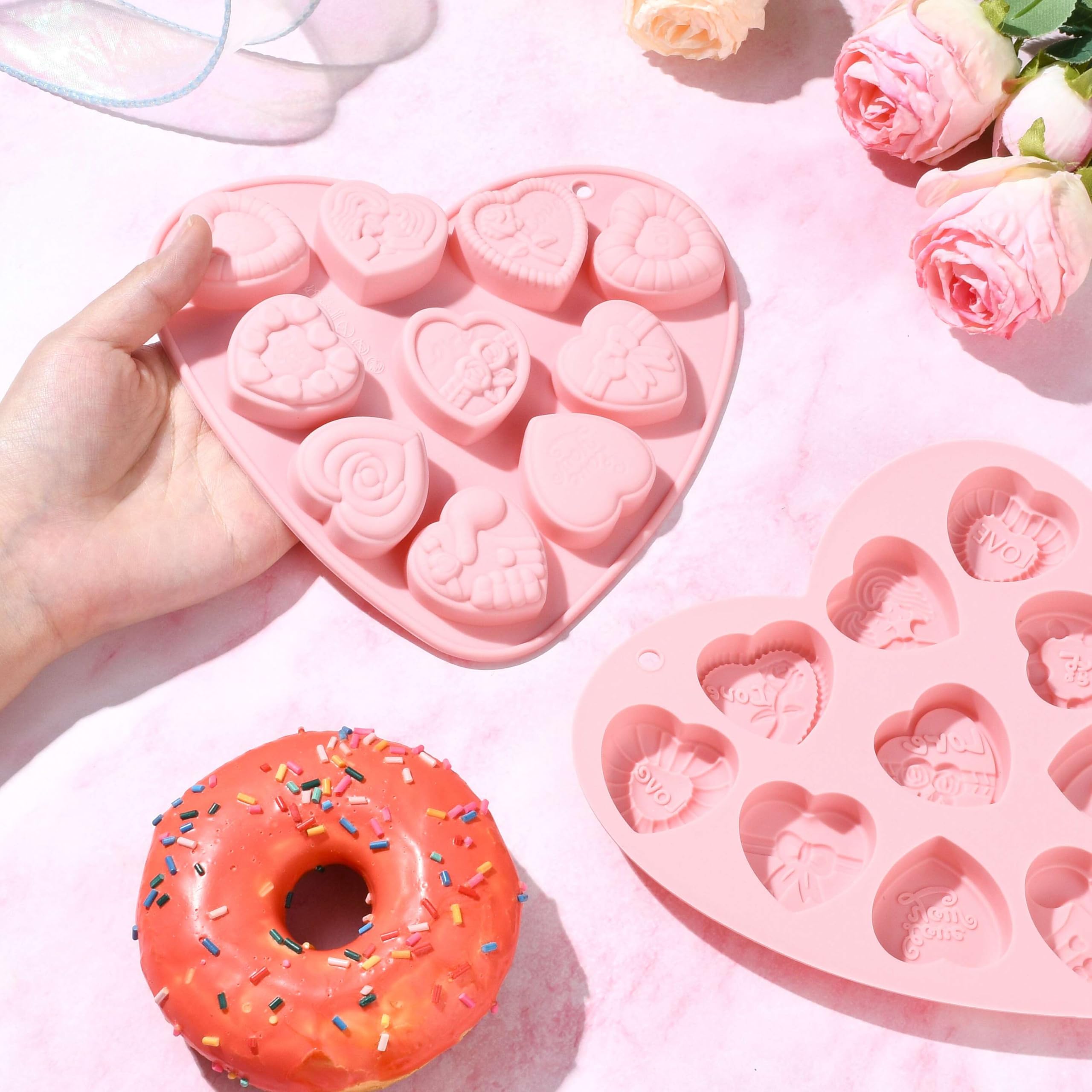 UR URLIFEHALL 2 Pcs Silicone Heart Moulds Love Heart Shaped Silicone Baking Moulds for DIY Cake Chocolate Candy Decoration Jewellery Making - Image 4