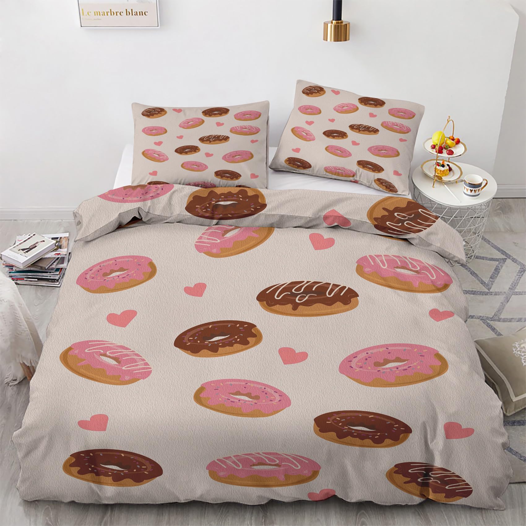 Parure de lit réversible respirante et légère en microfibre rose avec fermeture éclair 135x200