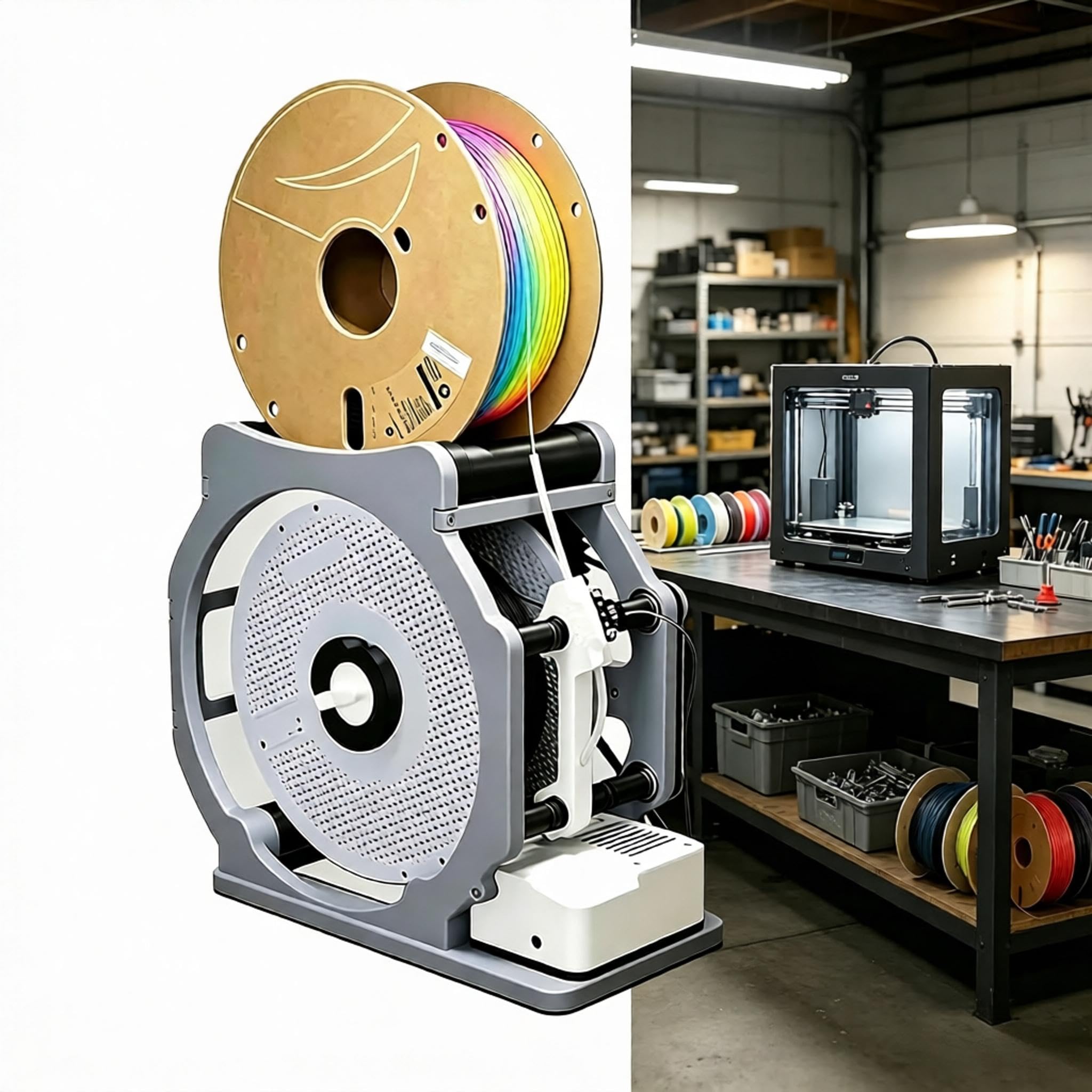 Rebobinador De Filamento 3D Motorizado, Bobinador De Filamento con Modo Cuantitativo, Arranque Y Parada Inteligentes, Marco En H De Abs De Alta Resistencia, Enrolla De Forma Ordenada Sin Enredos,