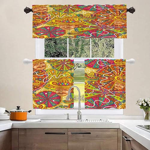 Miniatura 8 de Shrahala Red Nature - Cenefas de cocina de arce, hojas blancas, cortinas de media ventana, tratamiento de ventana de poliéster multicapa para sala