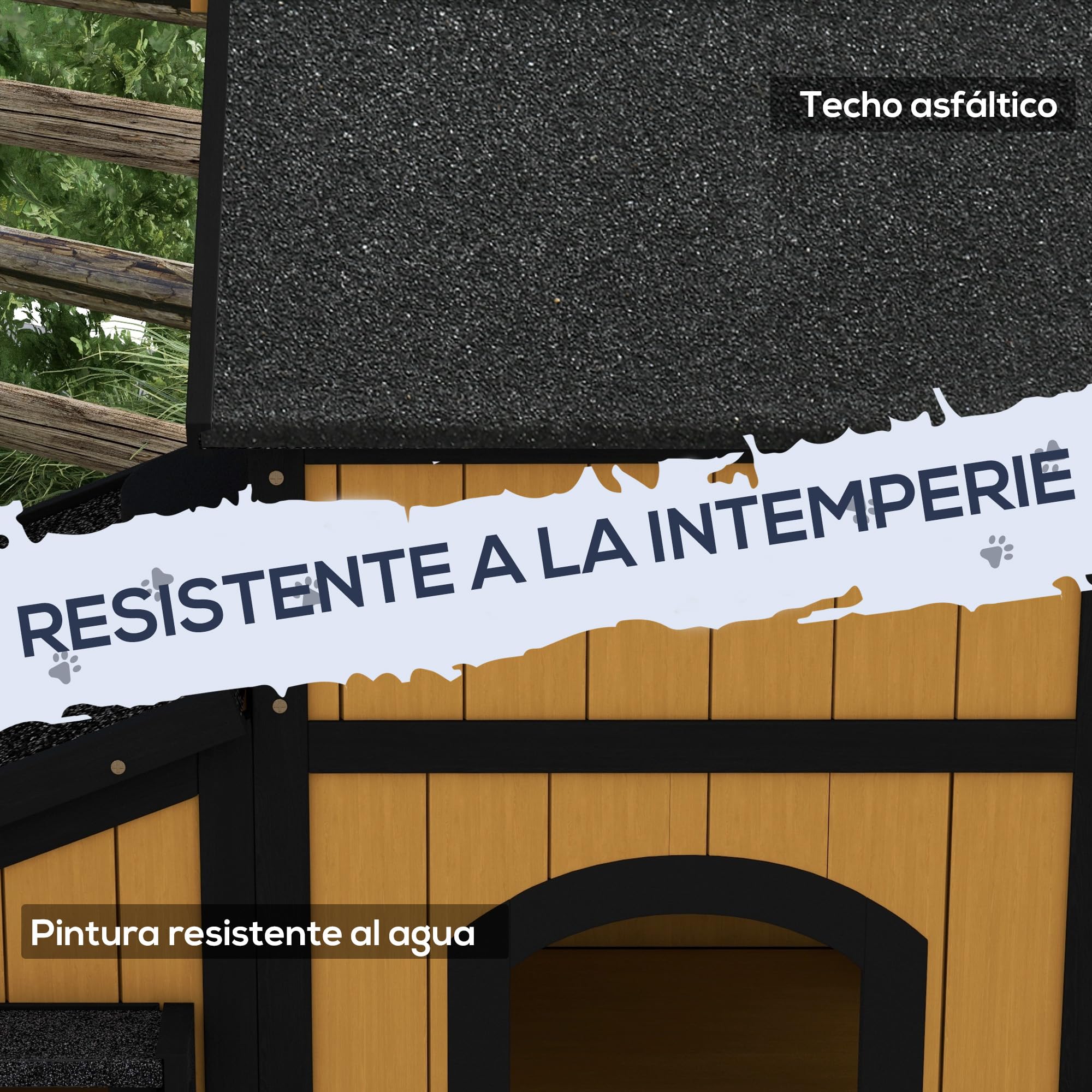 PawHut Casa para Gatos de Madera con Macetero 2 Niveles 96x65x85,5 cm Techo Asfáltico Ventana Múltiples Entradas Interior Exterior