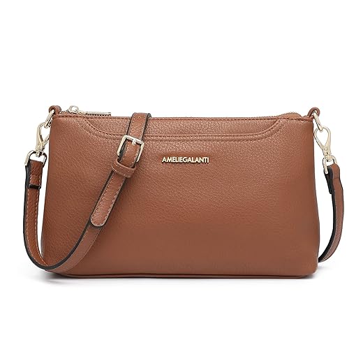 AMELIE GALANTI Small Medium Size Crossbody Bag purse for Women,leather Shoulder handbag with Adjustable Strap (L brown)