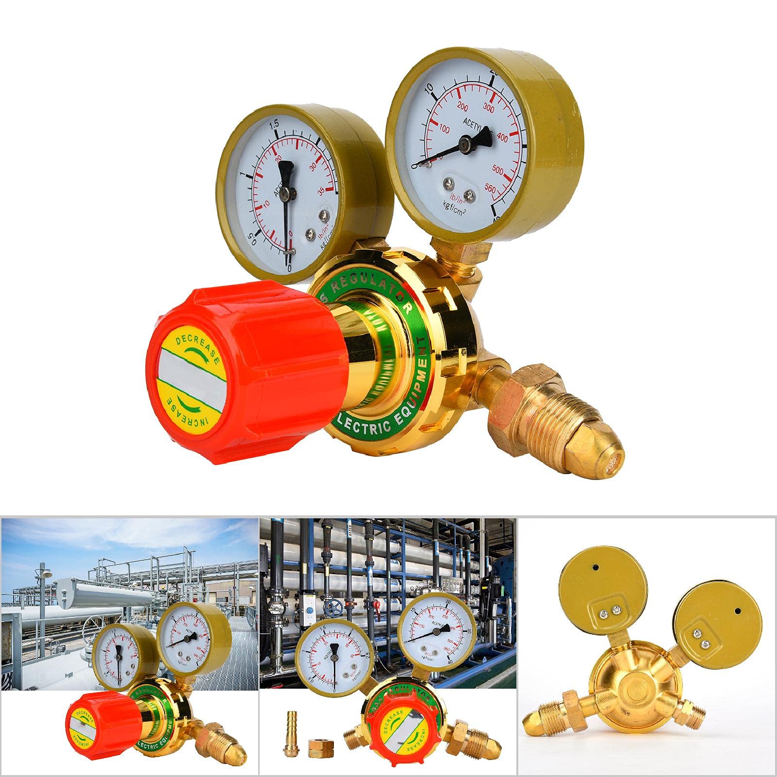 Riduttore di pressione del gas Regolatore del gas Misuratore del gas Manometro acetilene industria elettronica con manopola di regolazione in plastica per(60#Esporta acetilene 5/8 denti esterni)