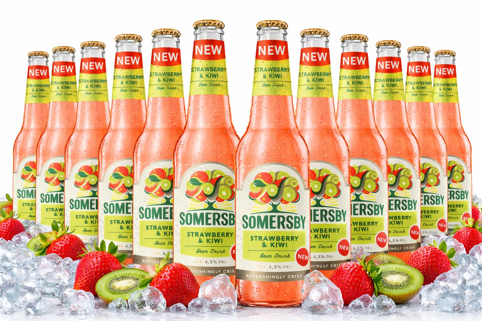 Somersby Strawberry & Kiwi Biermischgetränk, 4,5% Vol, 12 x 0,4 l Flaschen, Erdbeere & Kiwi, Ready to Drink