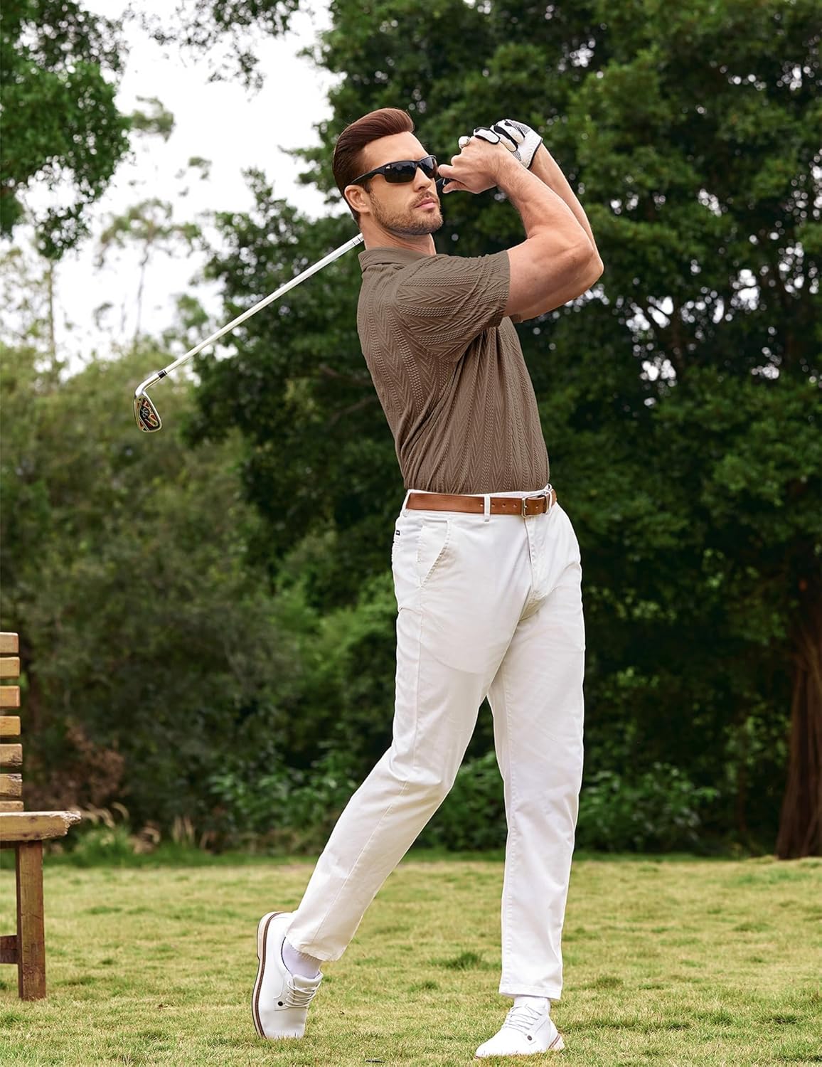 JMIERR Men's Textured Knit Polo Shirt Summer Short Sleeve Vacation Button Beach Knit Stretchy Golf Shirts - Image 8