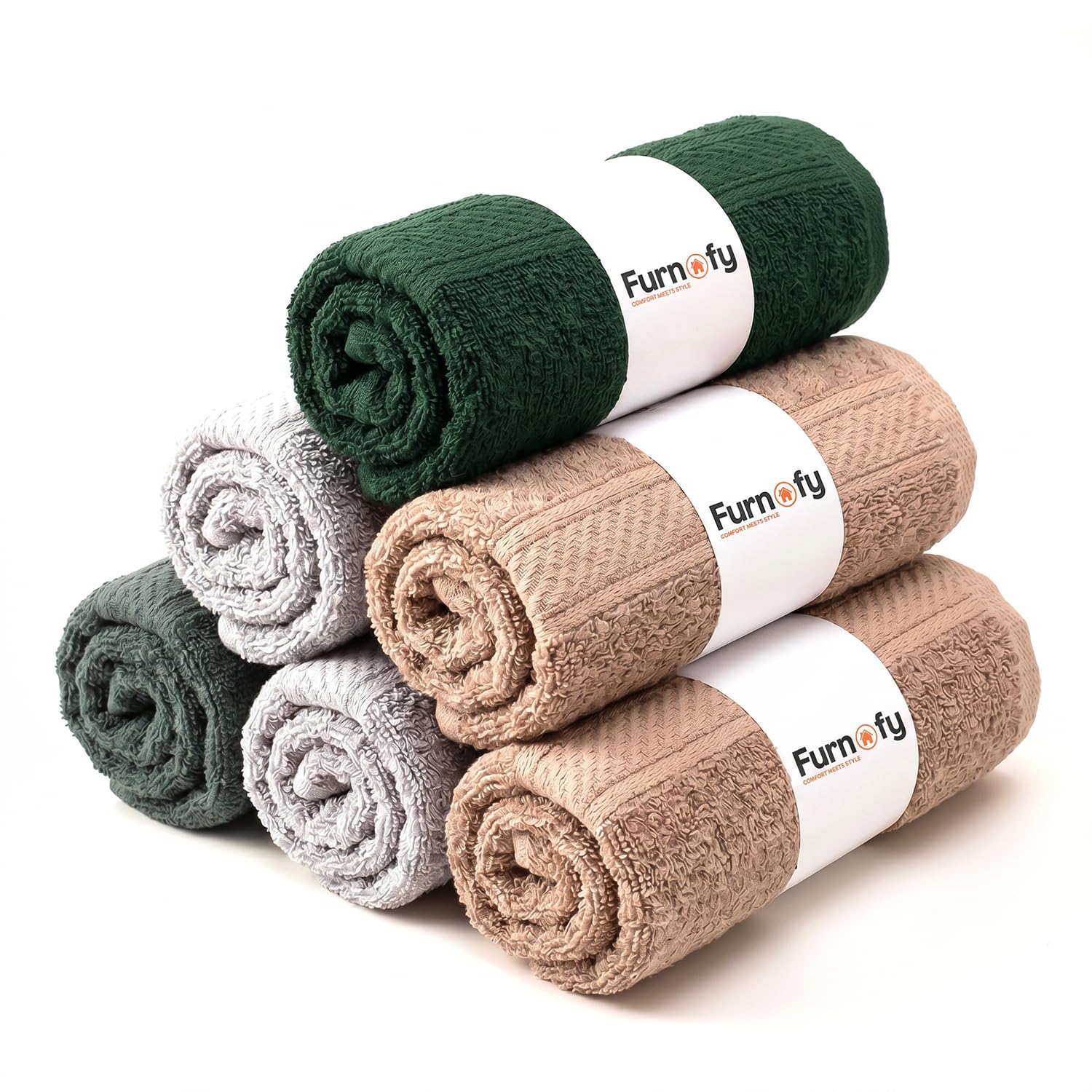 Furnofy 450 GSM Hand Towel Set of 6 Soft, Absorbent & Quick Dry Towel for Gym, Home, Kitchen, Pool, Travel - (40x60 cm, Grey, Olive, Beige)
