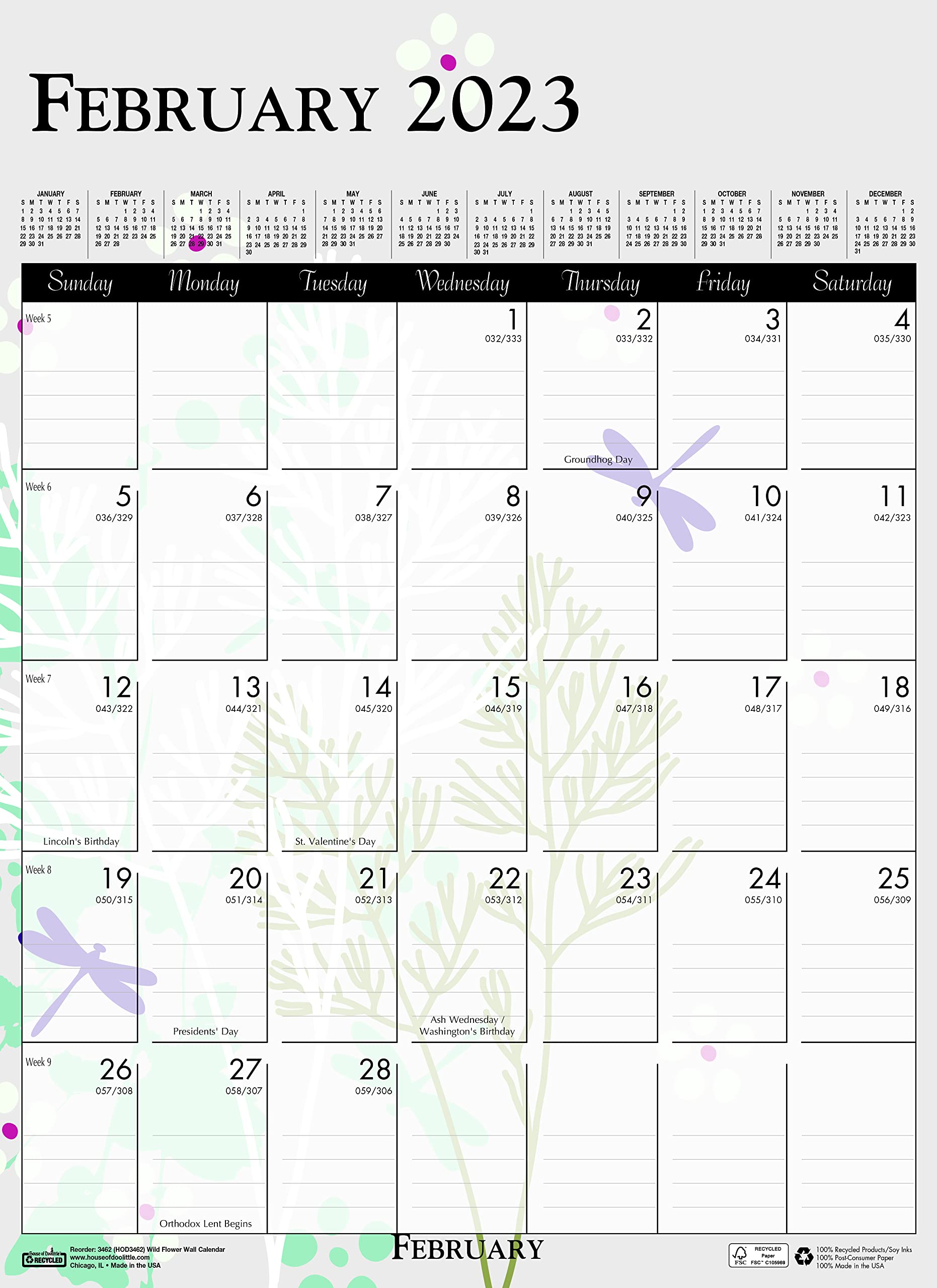 House of Doolittle Monatlicher Wandkalender 2023, Wildblume, 30,5 x 41,5 cm, Januar - Dezember (HOD3462-23)