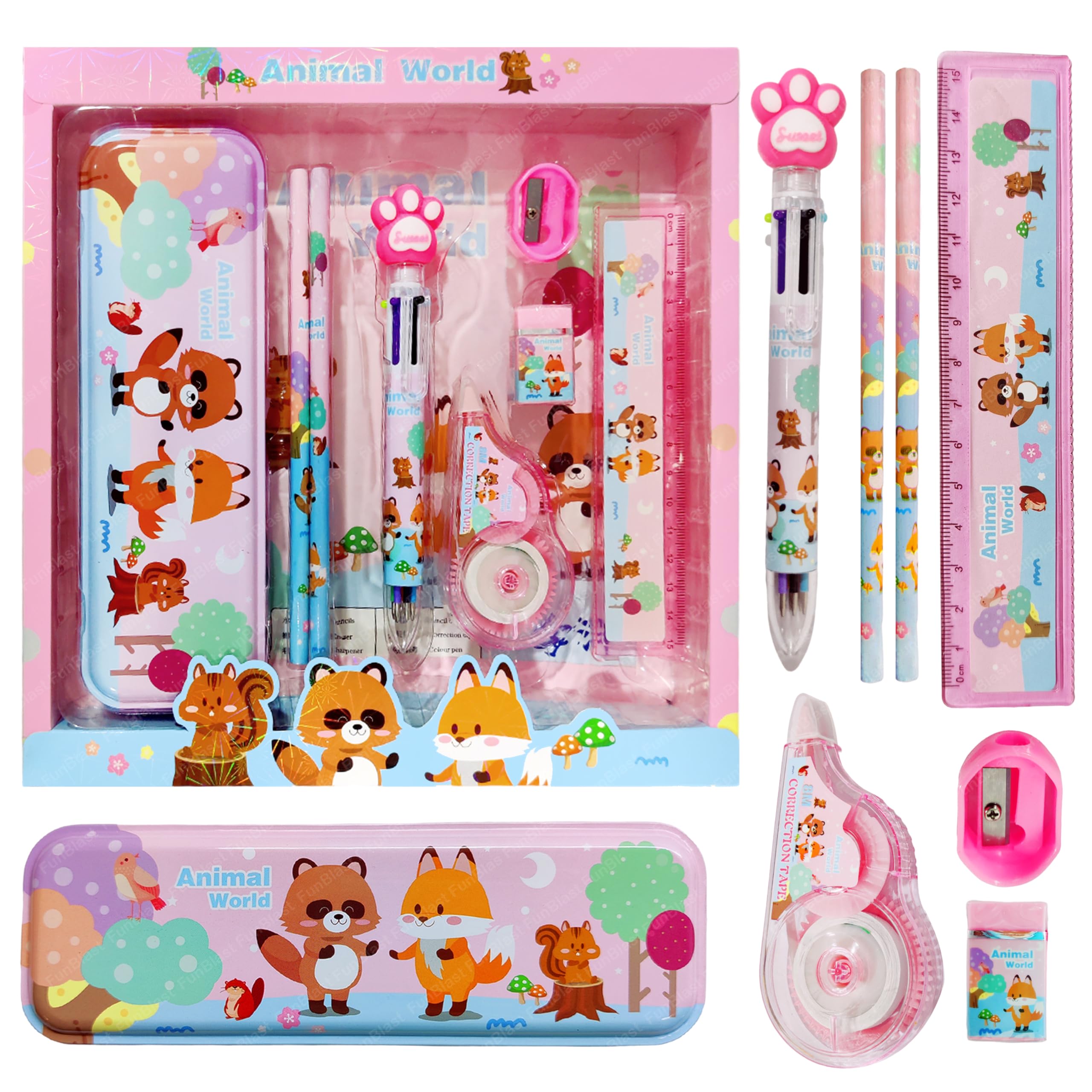 FunBlast Cartoon Animal Theme Stationery Kit for Kids - Stationery Box Pencil Pen Eraser Sharpener and Cartoon Pencil Box- Stationary Kit Set for Boys and Girls, Birthday Gift for Kids (Multicolor) (B0BBS63DMR) Amazon Price History, Amazon Price Tracker