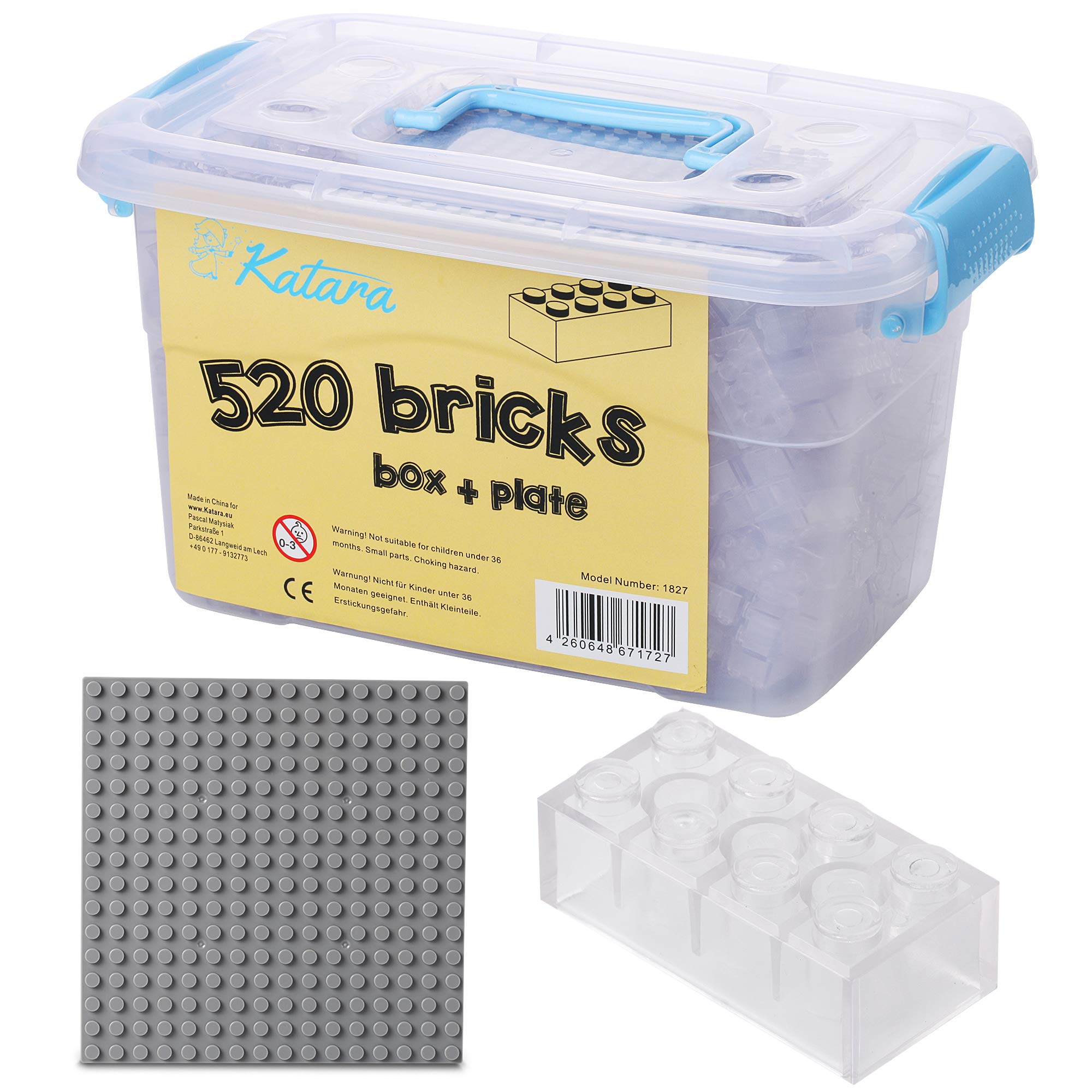 Blocchi da costruzione, 520 pezzi, compatibili con tutti gli altri produttori, con scatola e piastra di base, trasparenti