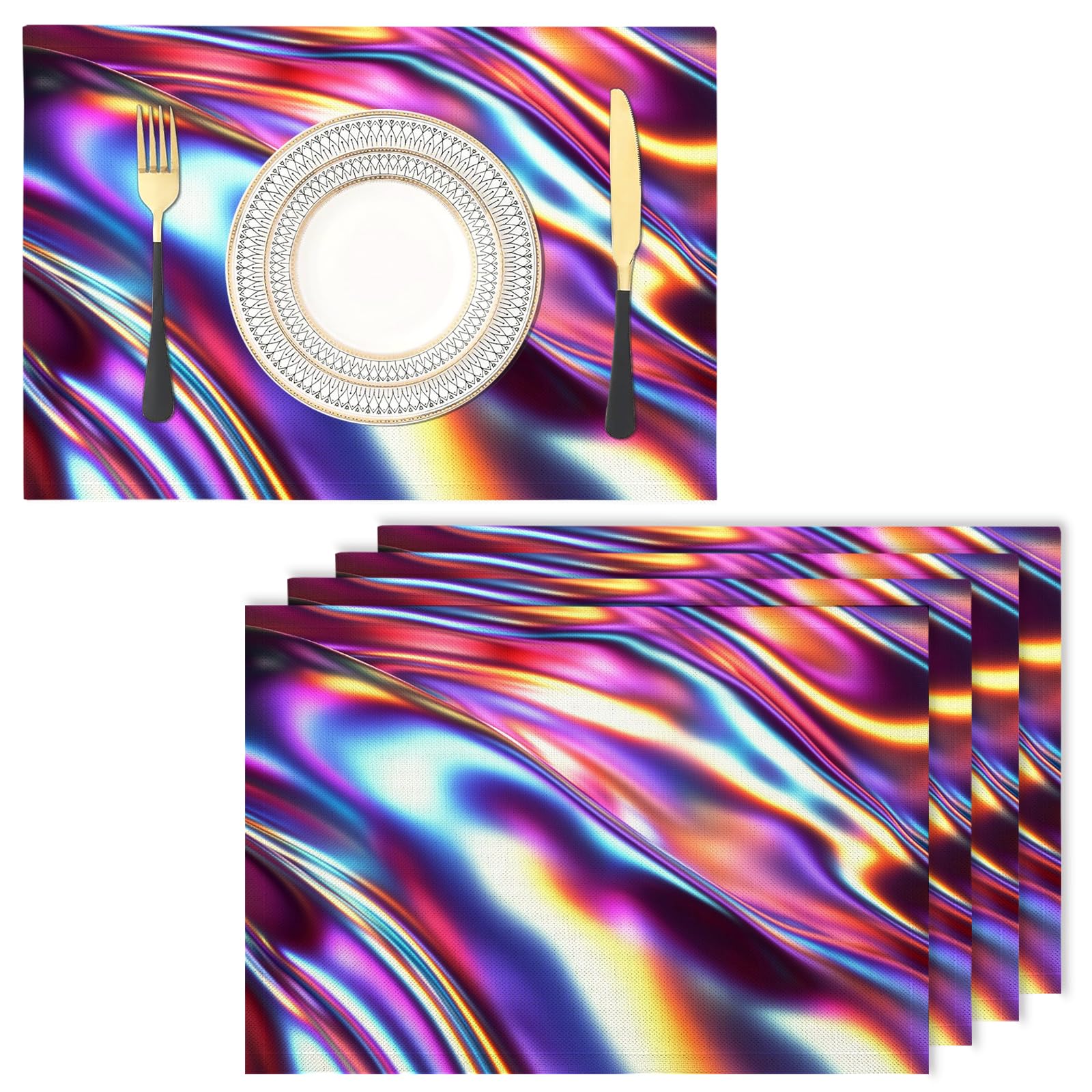Placemats Washable Set of 6-30 x 45 cm wave Placemats, geometry Cotton Linen Hemstitch Place Mats for Table, Kitchen, Dining