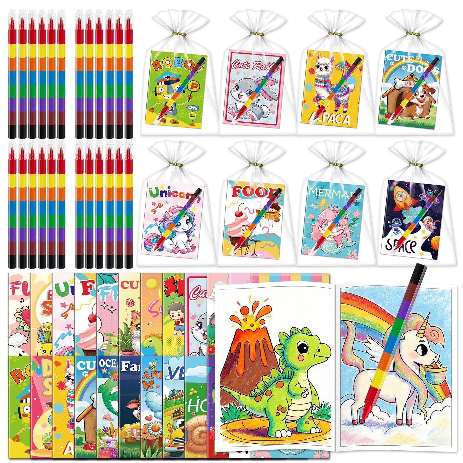 Kalysky 24 Pack Colouring Books for Party Bag Fillers, Mini Colouring Books with Crayons for Party Favours Kids 2-8, Boys Girls Classroom Prizes Rewards Goodie Fillers Birthday Gift