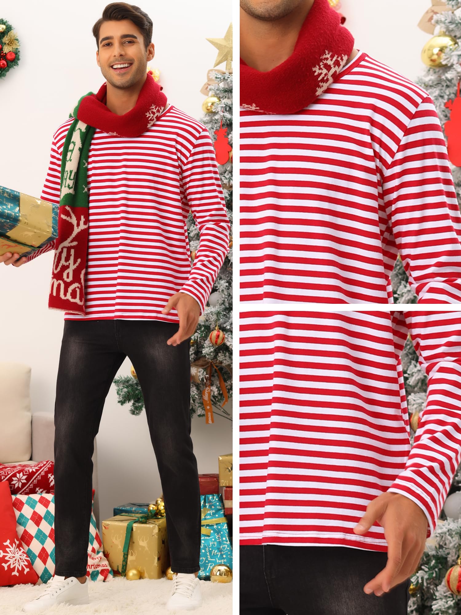 Lars Amadeus Maglietta a righe da uomo casual girocollo maniche lunghe basic pullover Tee Top