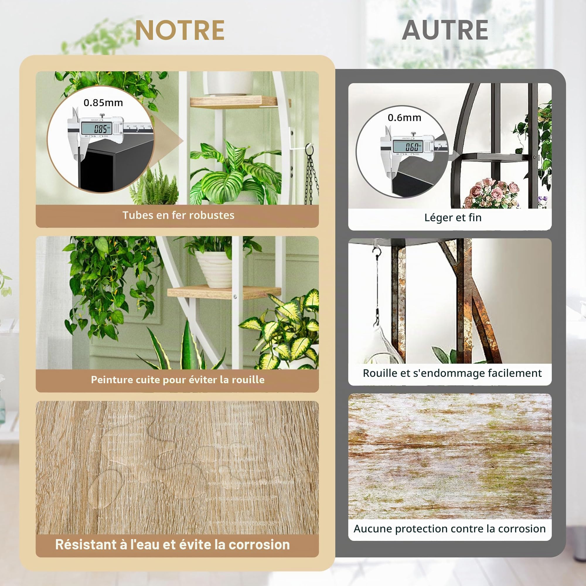 BACEKOLL Support pour plantes d'intérieur en métal Étagère haute à 6 niveaux Lampes de croissance Presentoir en demi-lune Support pour salon et terrasse - Blanc