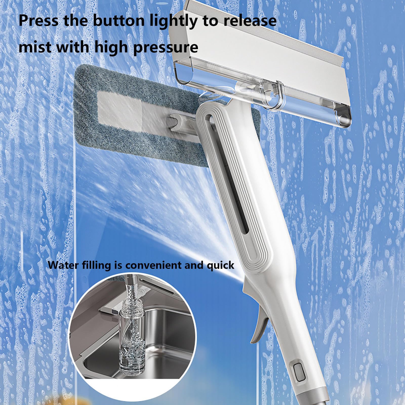 4 en 1 Spray Limpiador De Cristales con Colector De Aguas Residuales Y 3 Paños Microfibra, Limpieza Cristales con Varilla De Extensión para Ventanas Altas Interiores/Exteriores