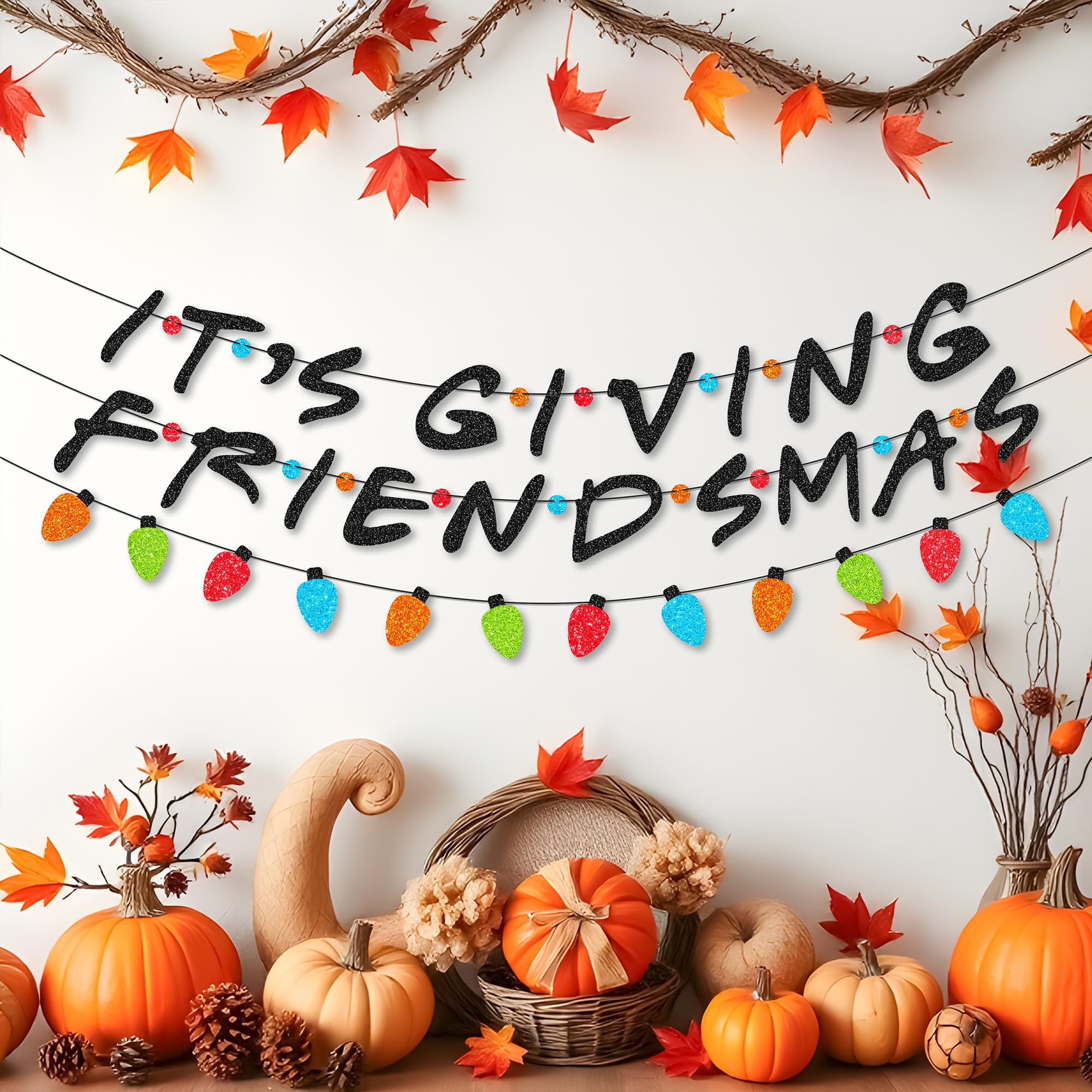 It's Giving Friendsmas Banner para decoración de fiesta de Navidad