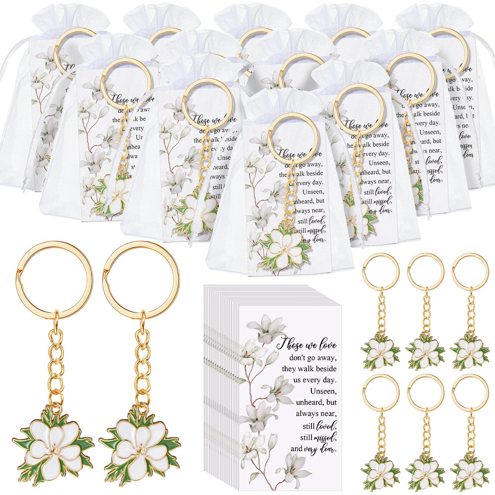 Ecally 20 Set Funeral Favors for Guest, Memorial Keychains, Magnolia