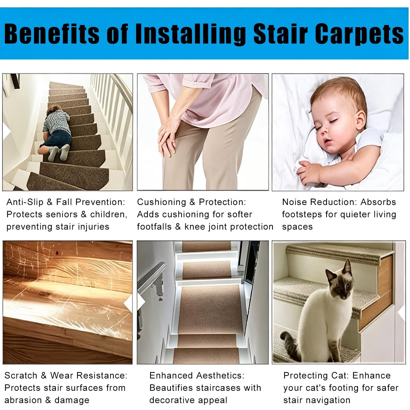 Stair treads Corredor De Escalera para Escaleras Alfombradas, Ancho 20 25 28 30 35 40 Cm Cubiertas De Escalera para Escaleras De Madera, Peldaños De(6 PCS,L - W 80 x 40 cm)