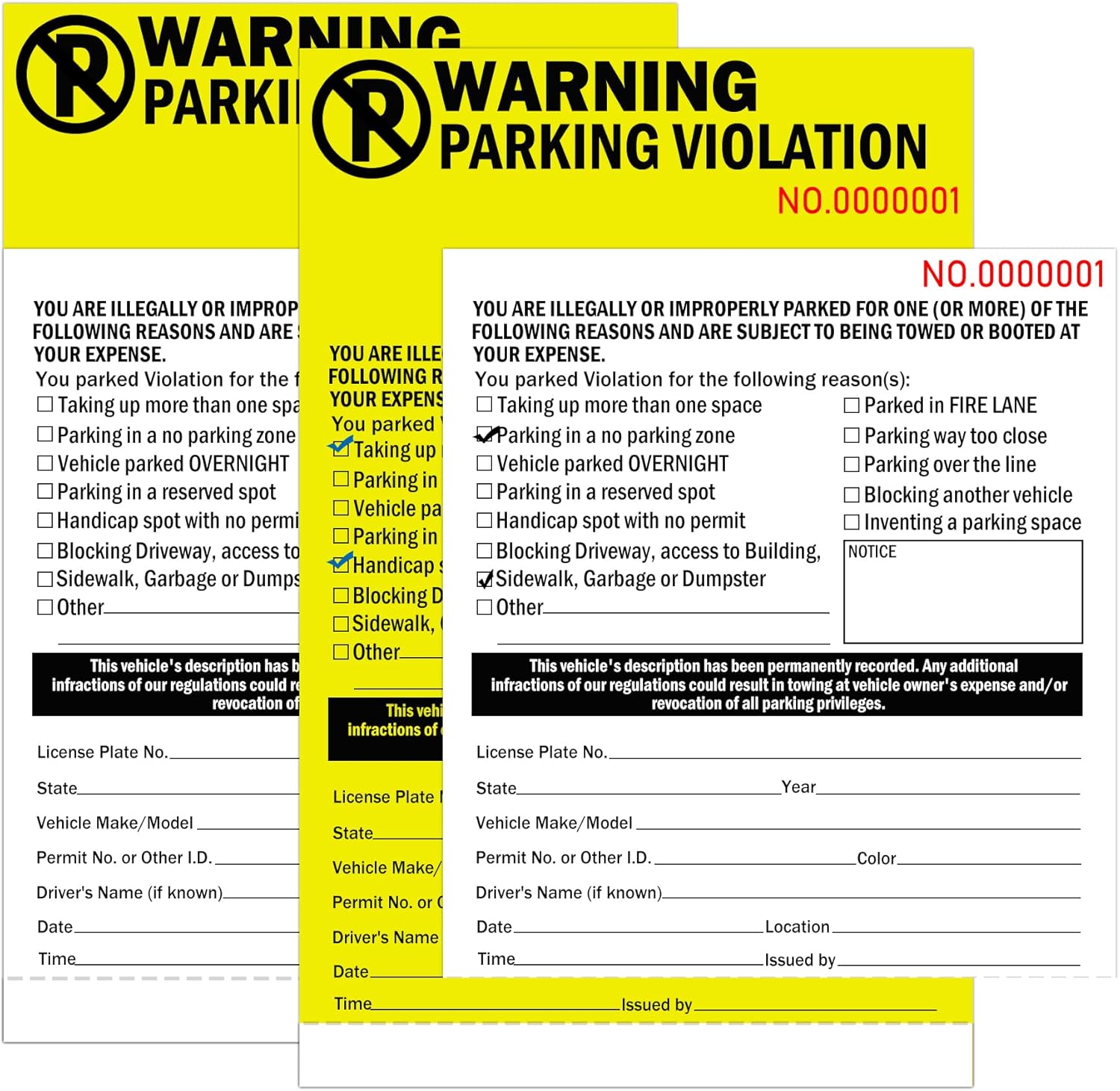 2 Part Carbonless Perforated Numbered Parking Violation