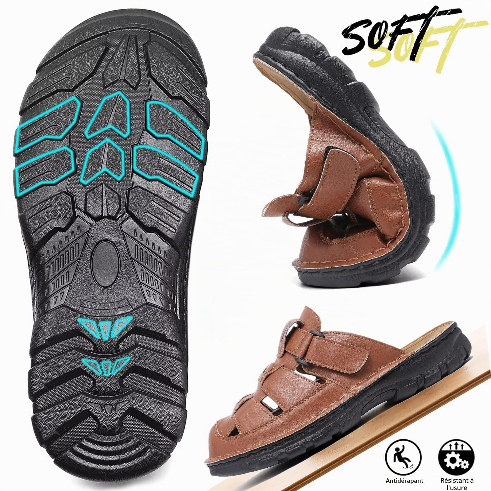 Homme Sabots et Mules Été Cuir Sandales