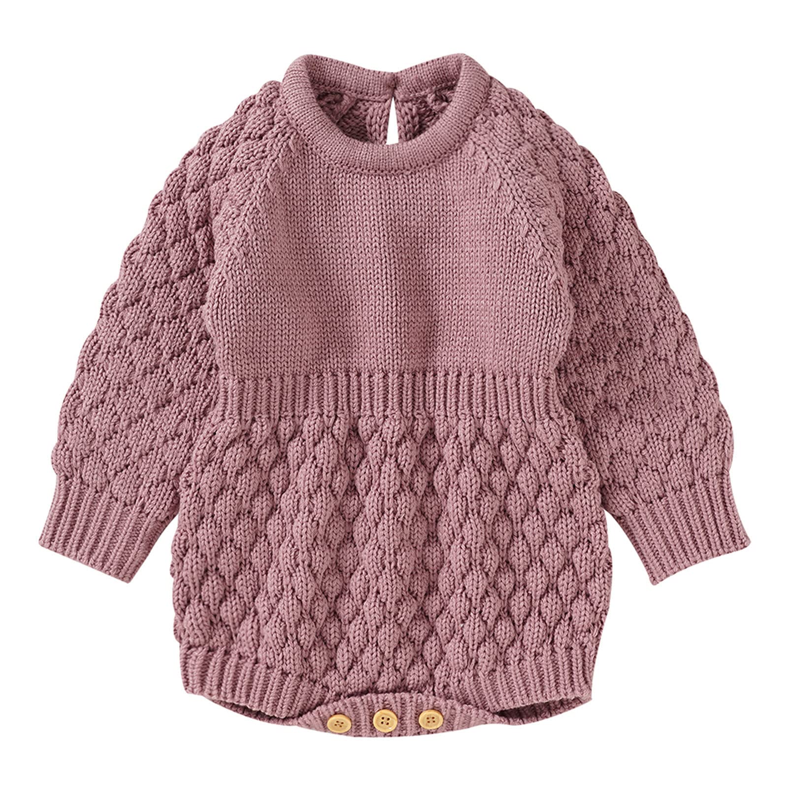 RNTOP Newborn Knit Sweater Romper Baby Boy Girl Long Sleeve Knitted Bodysuit Infant Solid Color (Pink, 6-12 Months)
