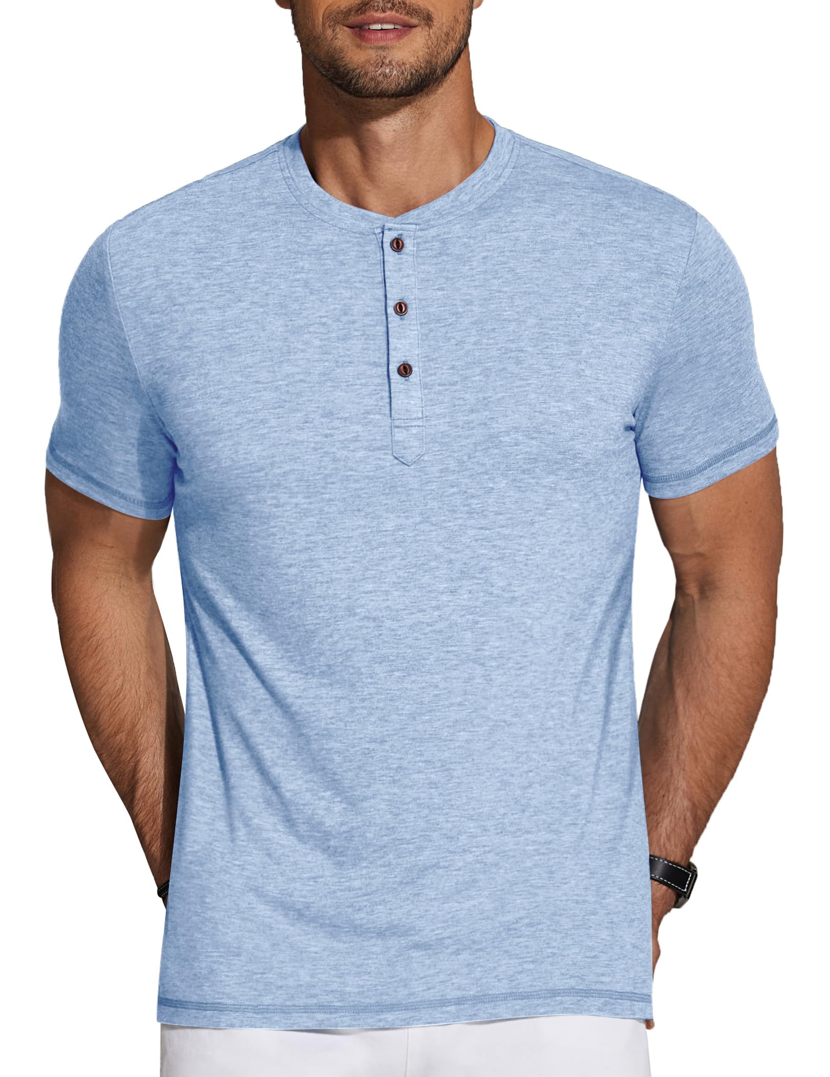 COOFANDY Men's Henley Shirts Short Sleeve Casual Basic Tee Summer Button Henley Soild T Shirts