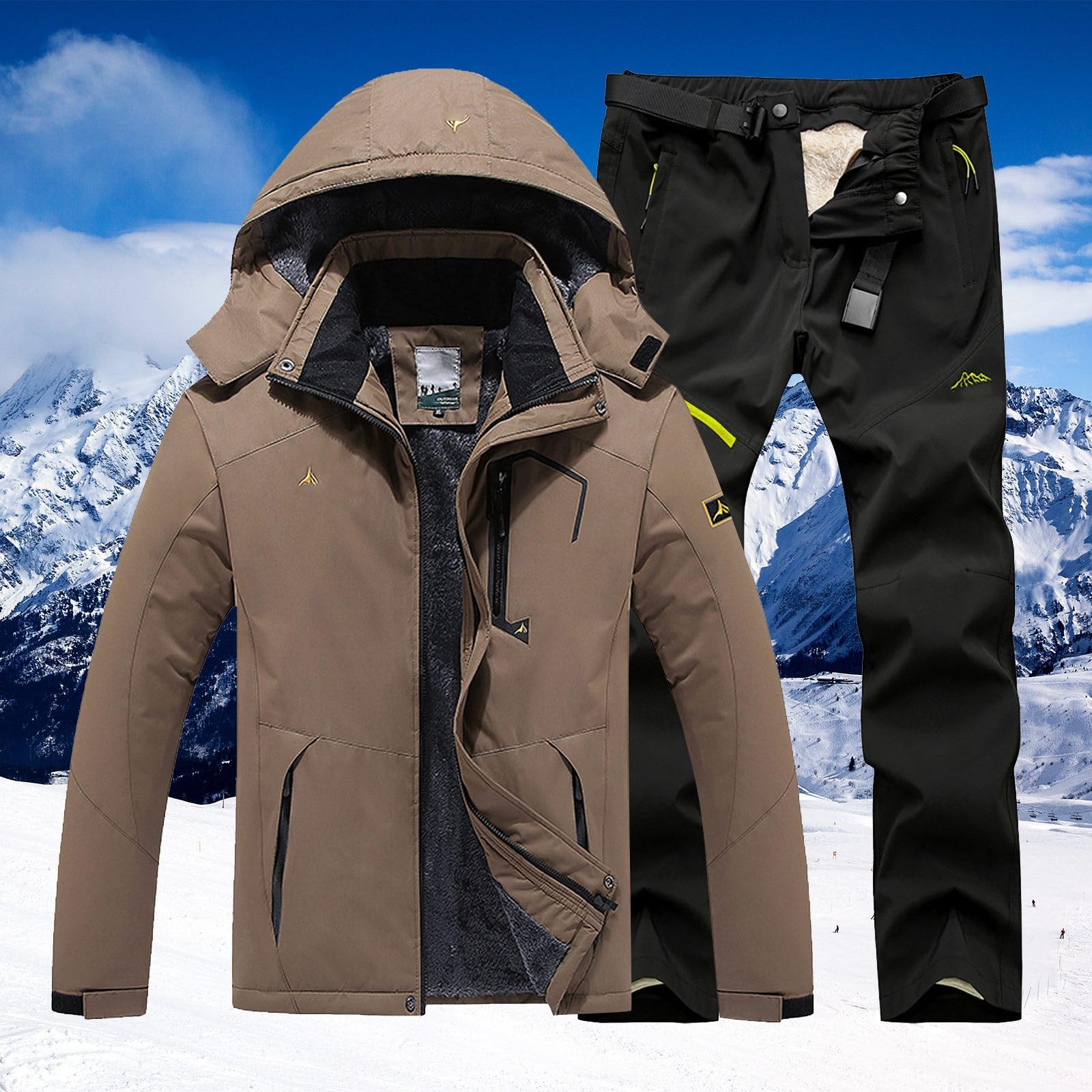 Generisch Vêtements de ski pour homme, veste à capuche, pantalon, ensemble pour activités de plein air, loisirs