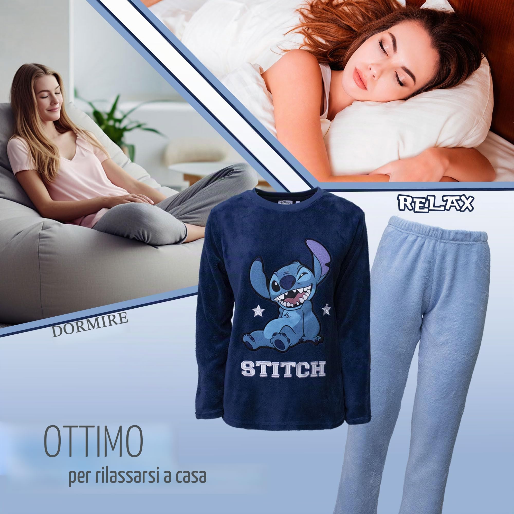 Pigiama Disney Lilo e Stitch Donna Ragazza Lungo Tg. L Invernale in Pile 6953