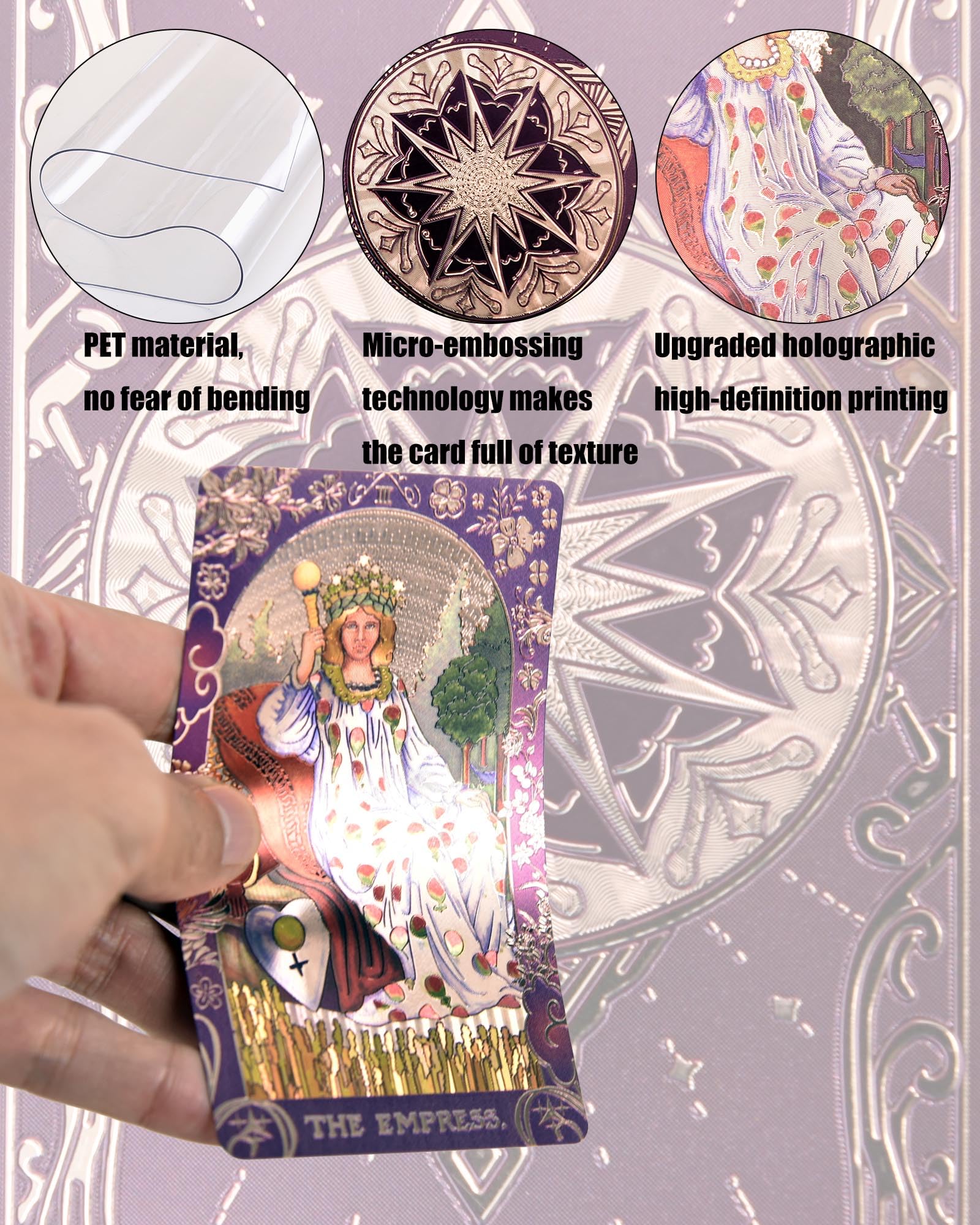 YIMINGOUFEI English Version Ryder-Waite Gold Foil Tarot Deck, 78 Cards plus 2 Spare Cards, Instruction Manual - Image 2