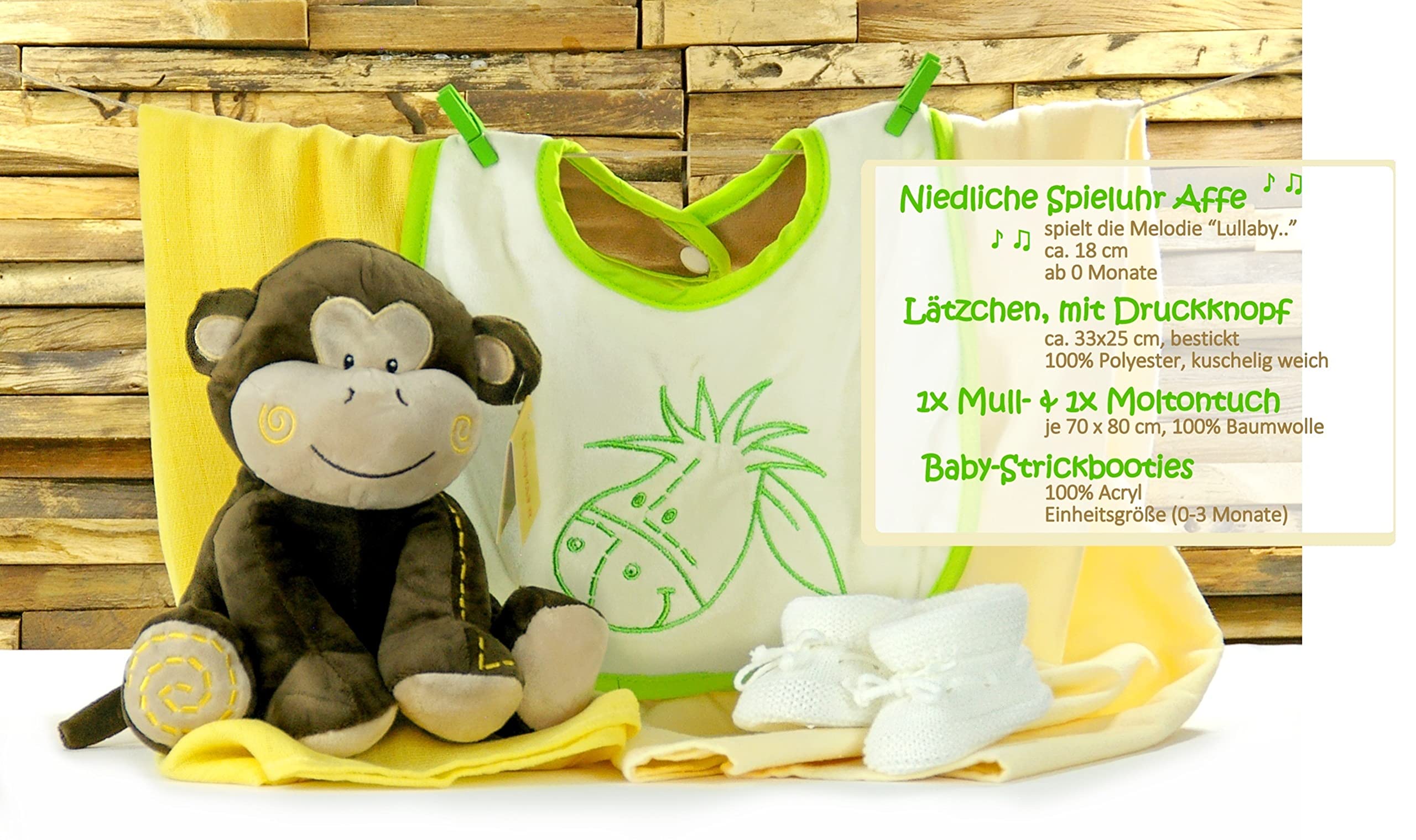 dubistda-WINDELTORTEN-® Baby Geschenkbox zur Geburt SAFARI gelb neutral | Geschenkkorb 6-teilig