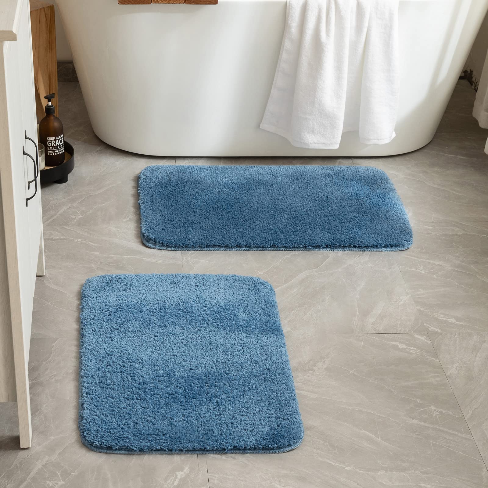 MIULEE Tappeto per Soggiorno 2 Pezzi Tappeto Assorbente Antiscivolo con Tappeti per Sala ad alta Idroscopicità in Microfibra Morbido per Camera da letto Cucina Ingresso 40X60 CM Blu