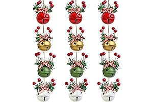 Christmas Jingle Bells 12 PCS Large Bells Red White Green Gold Round...