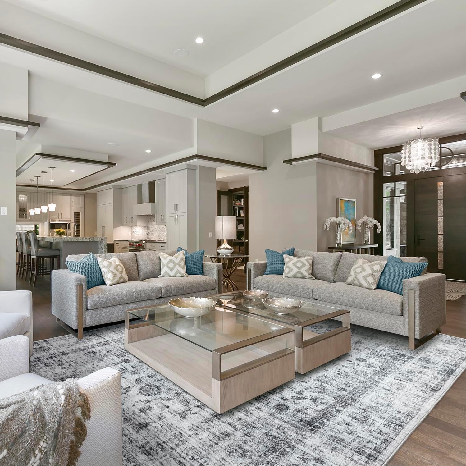 5x7 Area Rug | Vintage Rug for Living Room, Bedroom - Traditional Mat Distressed Machine Washable Rug for Indoor & Outdoor Use | Ultra Soft Retro Accent Floral Print Rug - White Cream & Grey