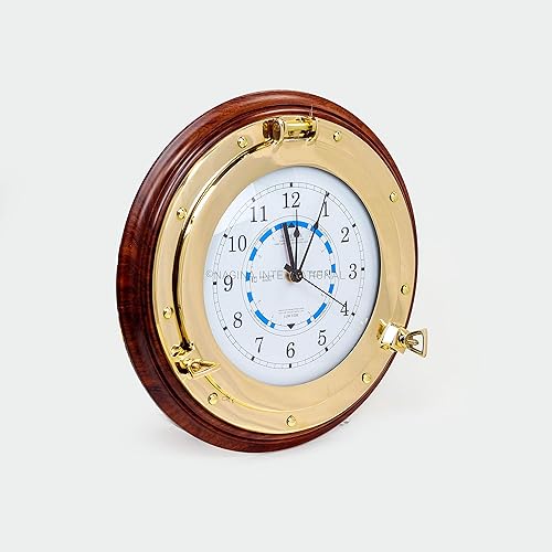Miniatura 2 de Nagina International Nautical Time Tide - Reloj de marea en base de madera de alta calidad, decoración para colgar en la pared de latón pulido (16