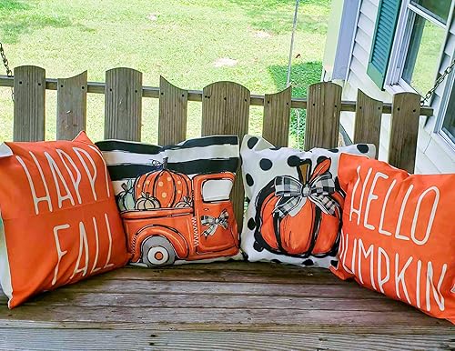 Miniatura 5 de Juego de 4 fundas de almohada decorativas de otoño con diseño de calabaza y granja de Acción de Gracias, fundas de cojín de otoño para sofá y hogar
