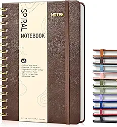 Dotted Spiral Journal Notebook, A5 Hardcover Spiral Journals for Women Men, 100 GSM Dot Grid Paper Notebooks, 150 Pages Spiral Bullet Dotted Notebook for Writing Note Taking 5.75' x 8.38', Dark Brown