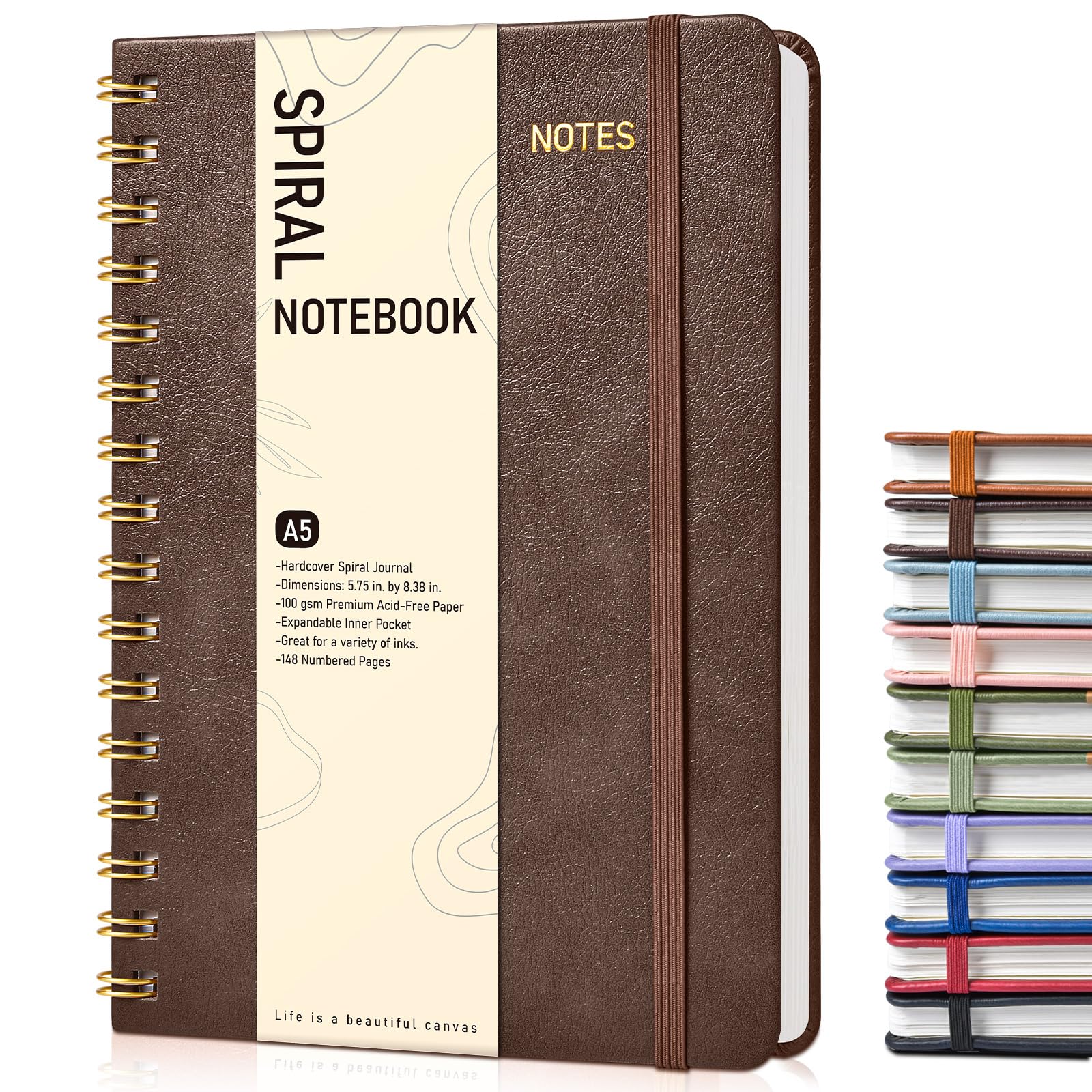 Dotted Spiral Journal Notebook, A5 Hardcover Spiral Journals for Women Men, 100 GSM Dot Grid Paper Notebooks, 150 Pages Spiral Bullet Dotted Notebook for Writing Note Taking 5.75" x 8.38", Dark Brown