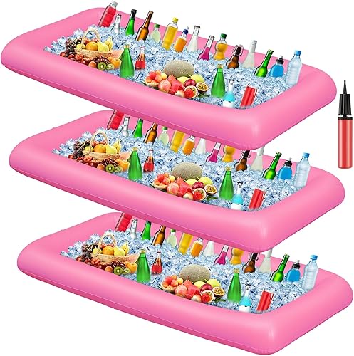 Leitee Bandeja inflable de 3 piezas para servirbufé de hielo, enfriador de bebidas con tapón de drenaje, enfriador inflable para fiestas, soporte