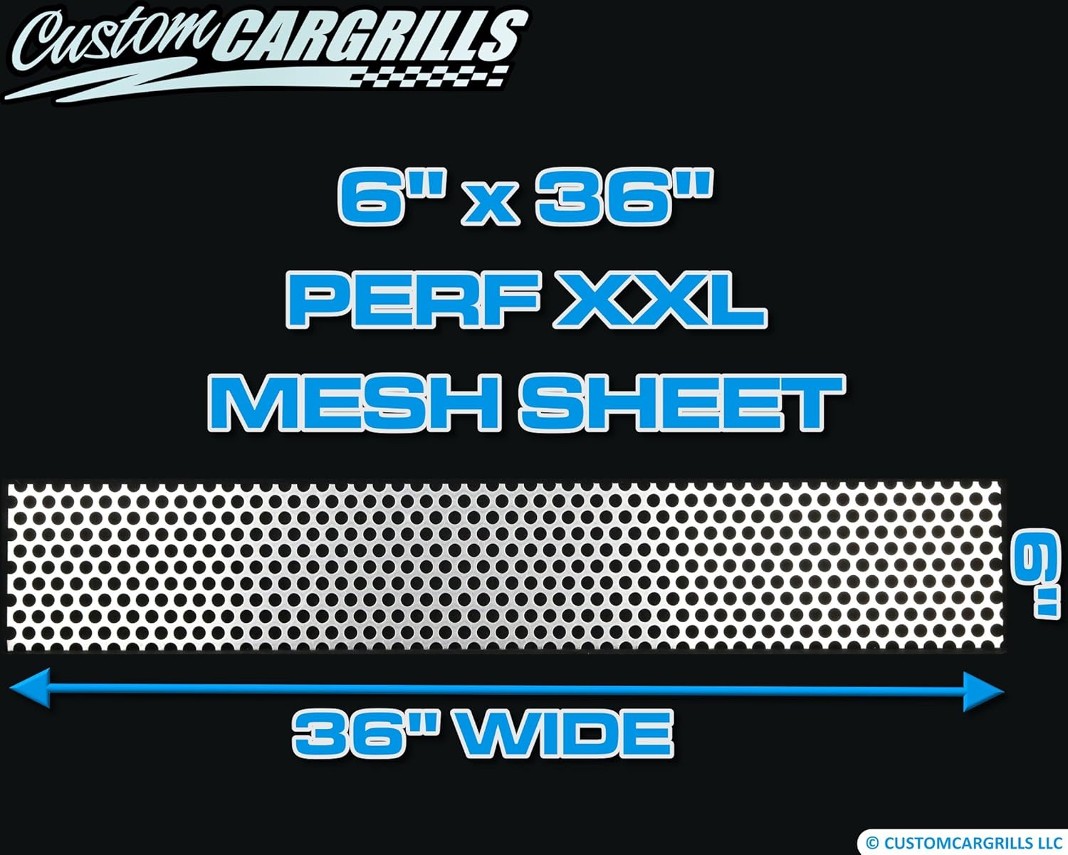 customcargrills 6"x36" Perforated XXL Grill Mesh Sheet - Silver - Shipped Flat, 1/2 inch circle hole opening, 0.065" thick raw Aluminum, Made in USA