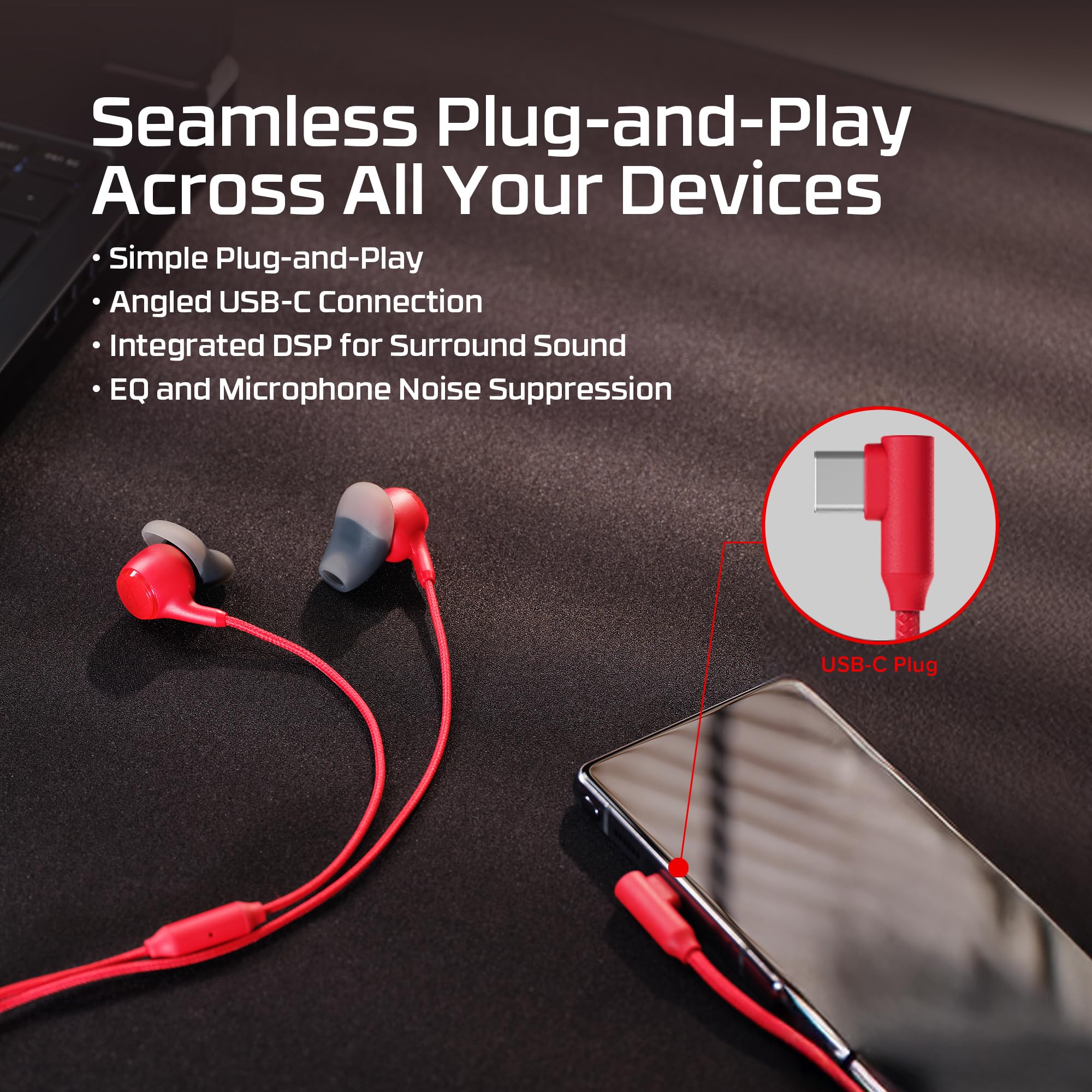 HyperX Cloud Earbuds III S Écouteurs avec câble USB multiplateforme, Son Surround, Coussinets 4 Tailles, Microphone avec Annulation de Bruit, Couleur Noire