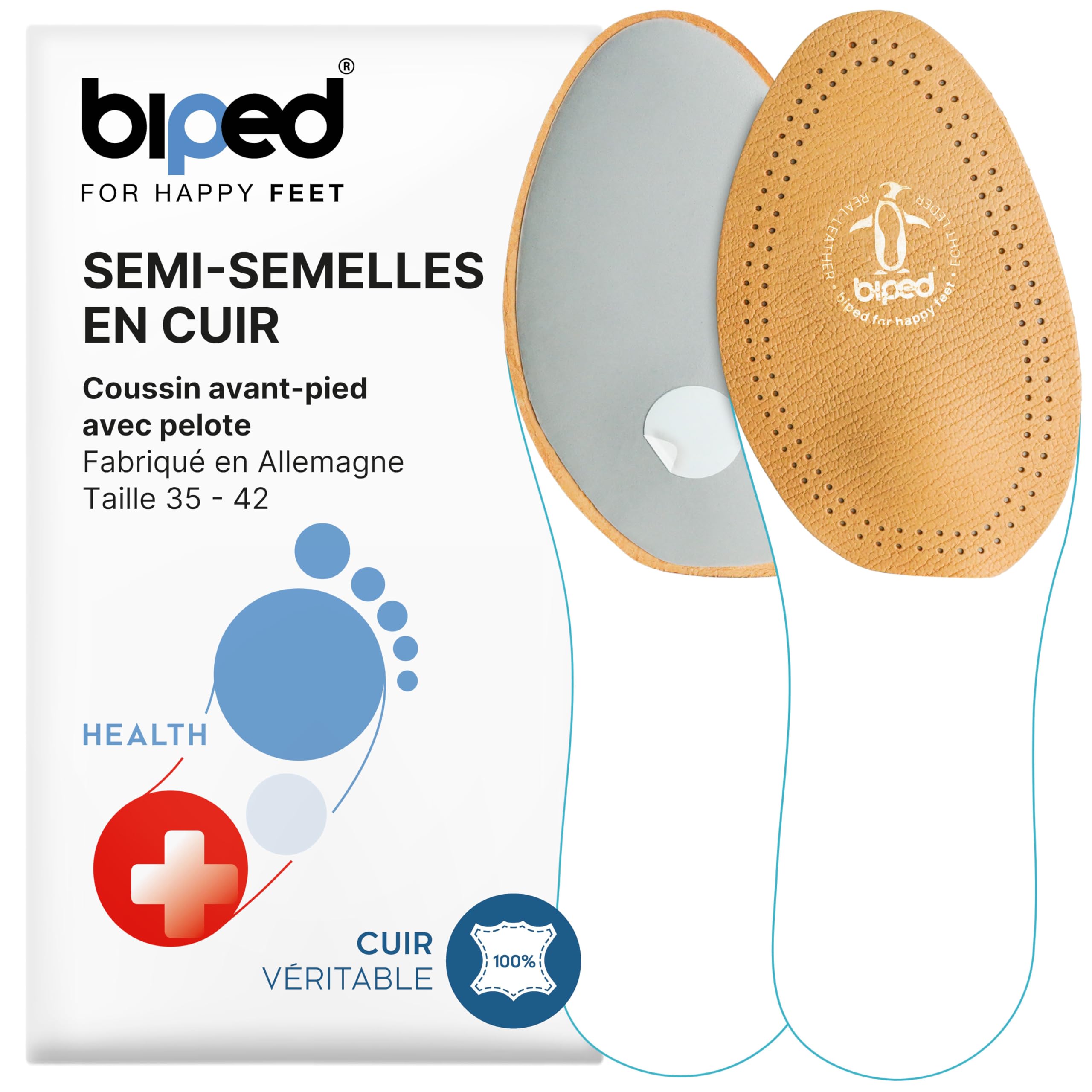 biped demi-semelles en cuir avec pelote – soutien avant-pied pour pied étalé – semelles cuir femmes – coussinet avant-pied autocollant z1783(39-40)