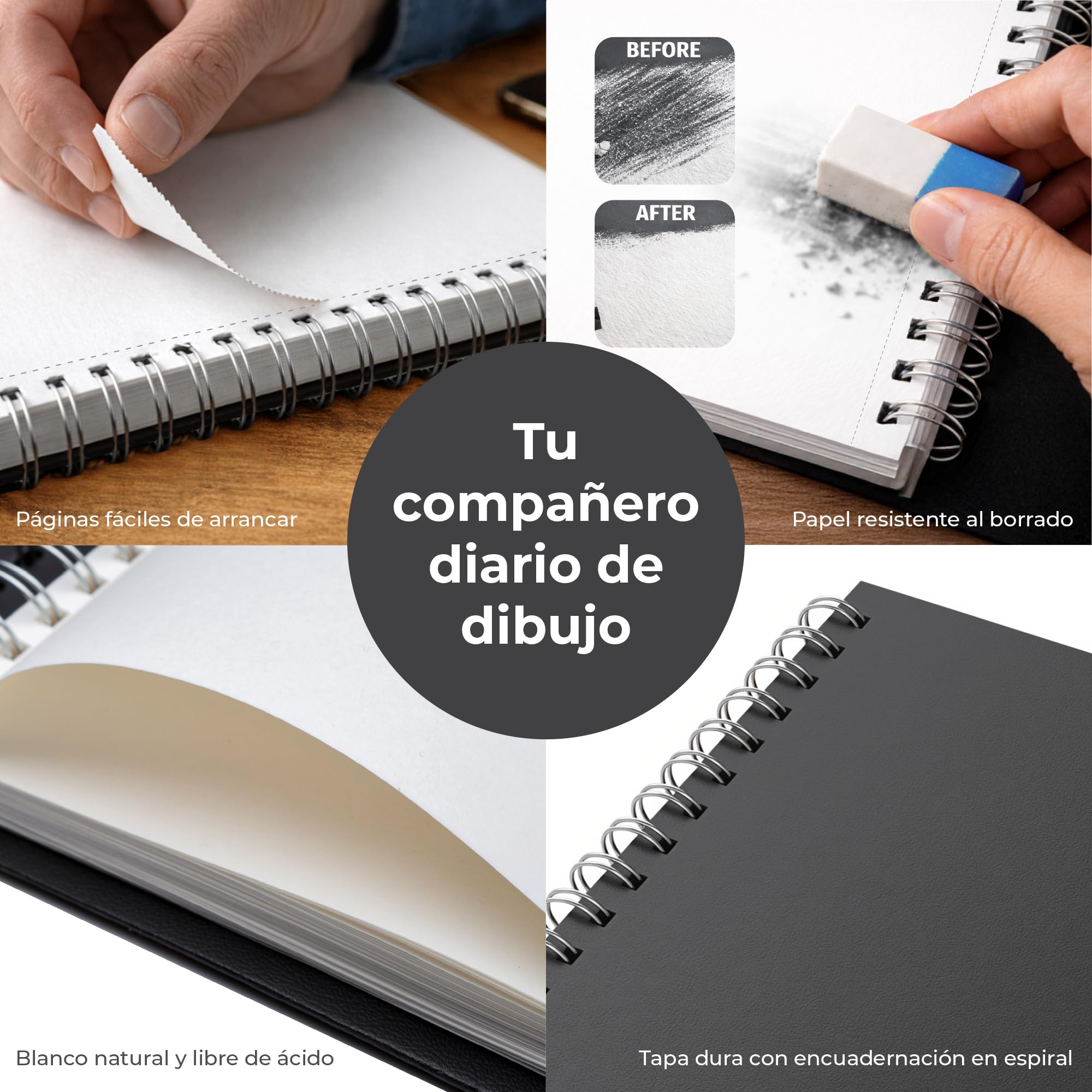 DIYIDEA Cuaderno de Dibujo A4 200 g/m² – 100 Páginas, Espiral Tapa Dura – Bloc de Dibujo para Lápiz, Carboncillo, Grafito y Pastel – Para Principiantes y Profesionales