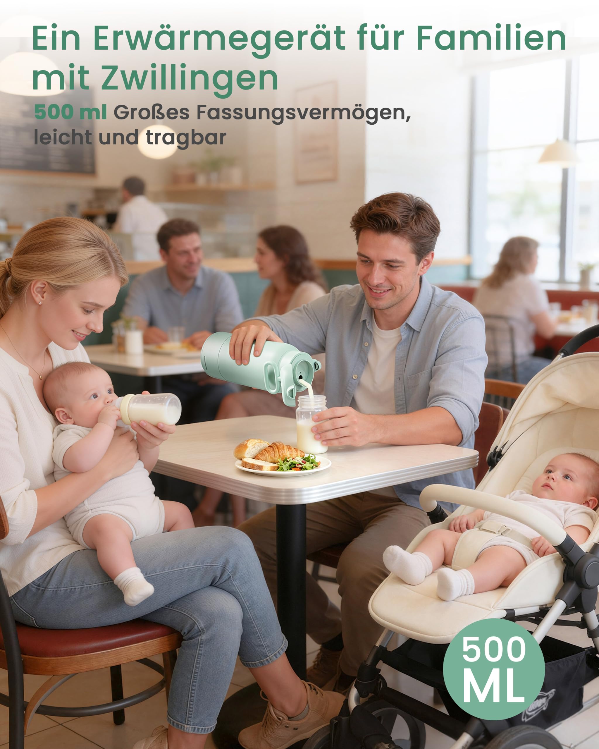 Tragbarer Baby Flaschenwärmer, 100W Schnellaufheizung | Kabellos, ideal für unterwegs und Reisen, 500 ml Kapazität… – Ansicht 9