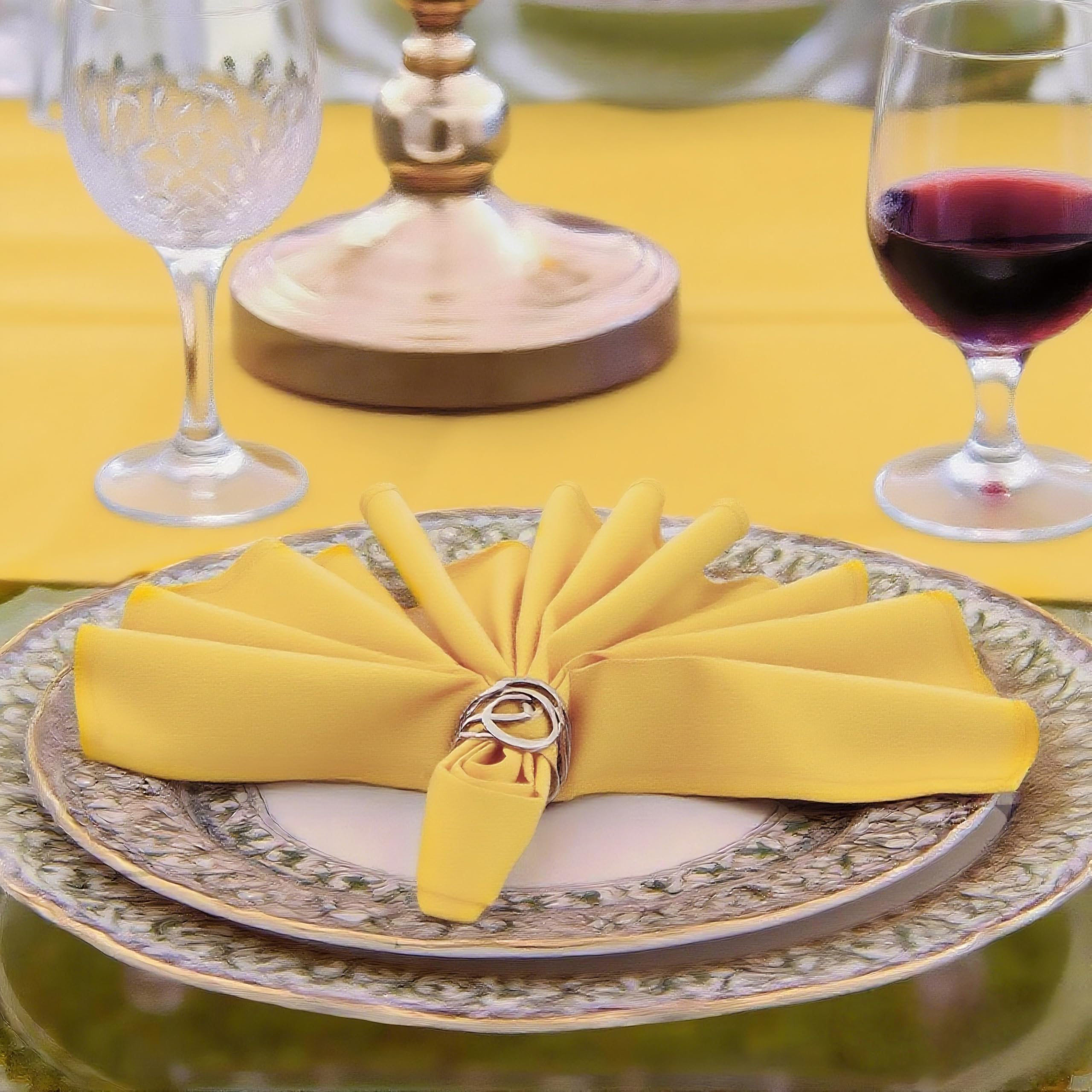 Photo 1 of KAIPHO Yellow Cloth Napkins Washable Set of 6-210GSM Heavy-Duty 20x20 Inch Solid Table Napkins Cloth in Bulk, Reusable Napkins with Hemmed Edges for Dinner, Holiday, Wedding, Party & Everyday Use