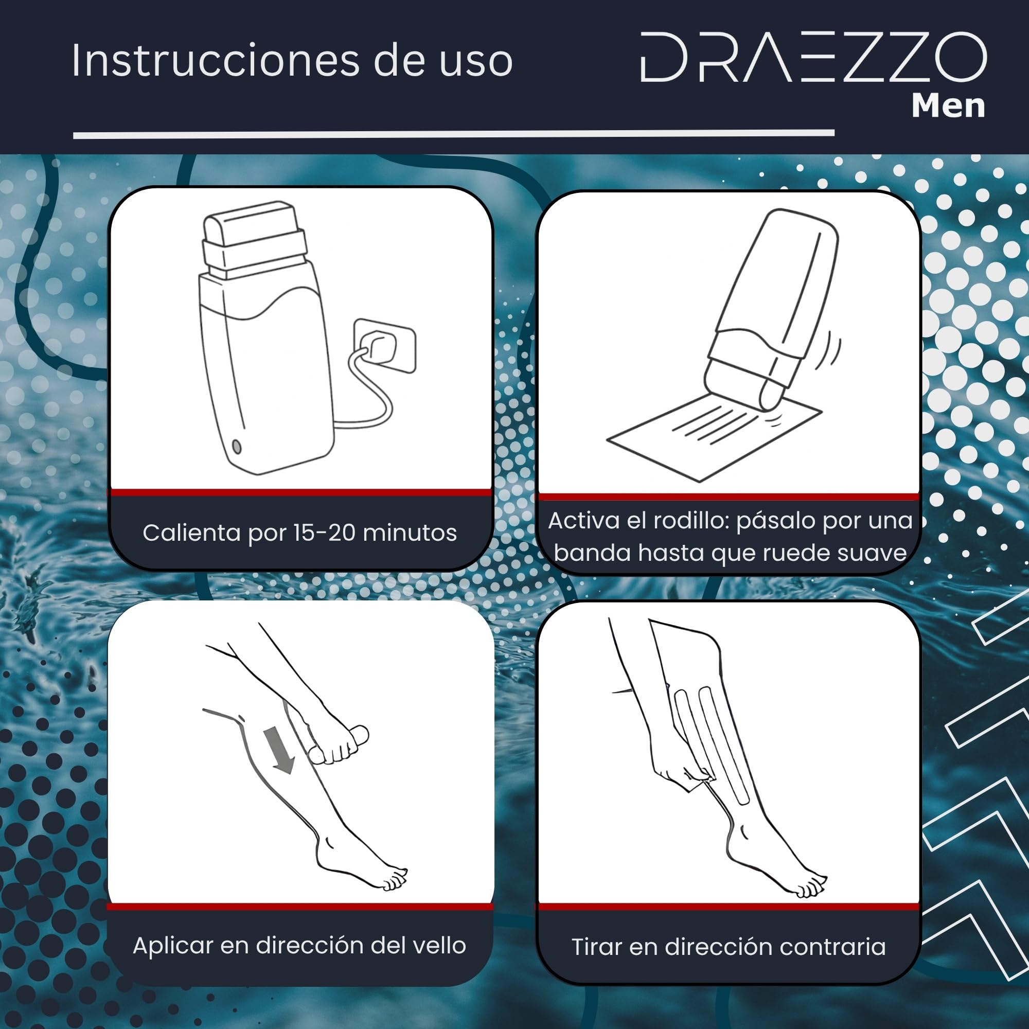 Man - Calentador Cera Roll On Profesional Kit para Hombre + 2 Cartuchos Cera Tibia Roll On Profesional - Descubre los Beneficios del Azuleno - Roll-On Depilacion