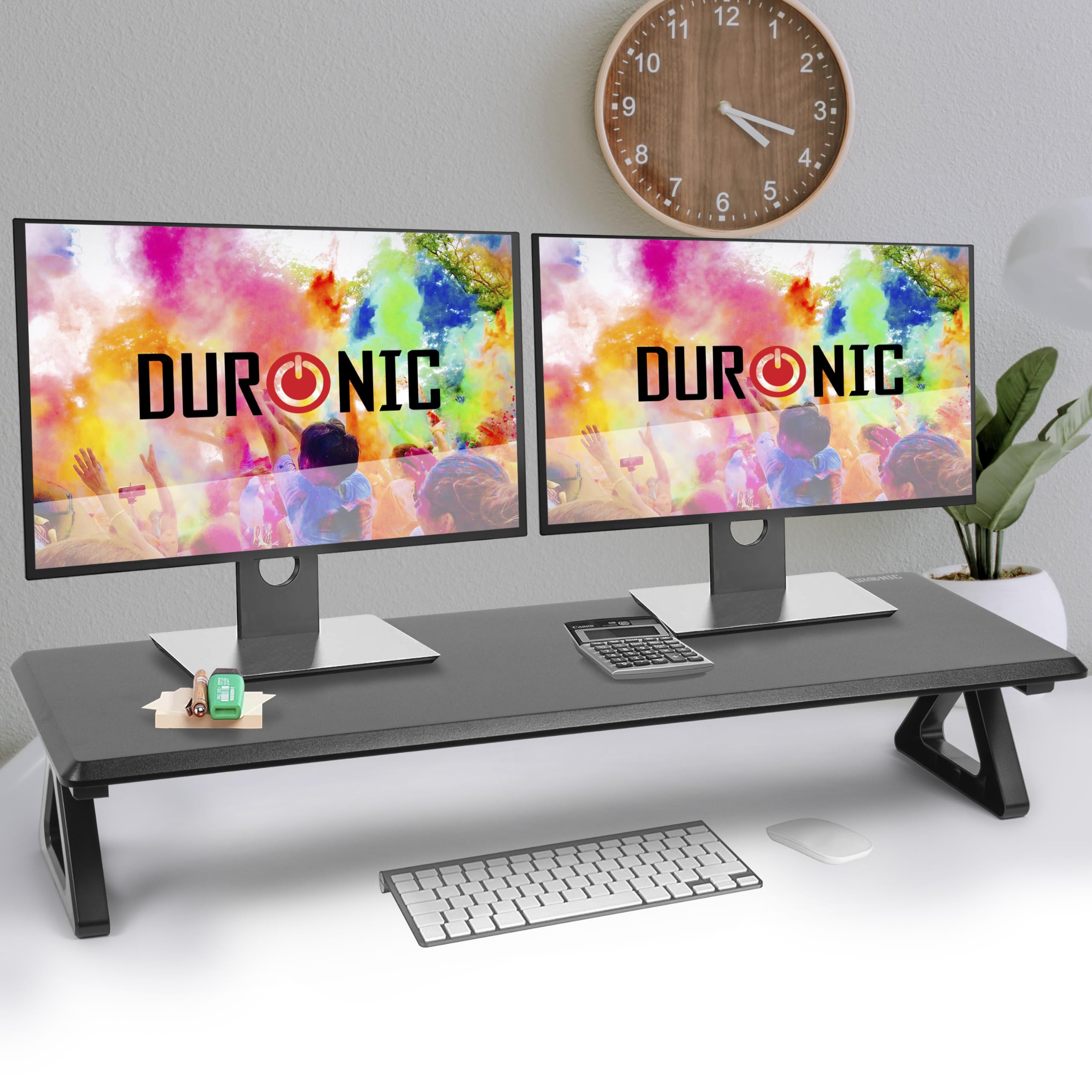 Duronic DM06-2 BK Supporto monitor scrivania dimensioni 81 x 30 cm - Supporto da tavolo altezza 15 cm per monitor e Laptop - Capacità 10kg - Mensola ergonomica per scrivania