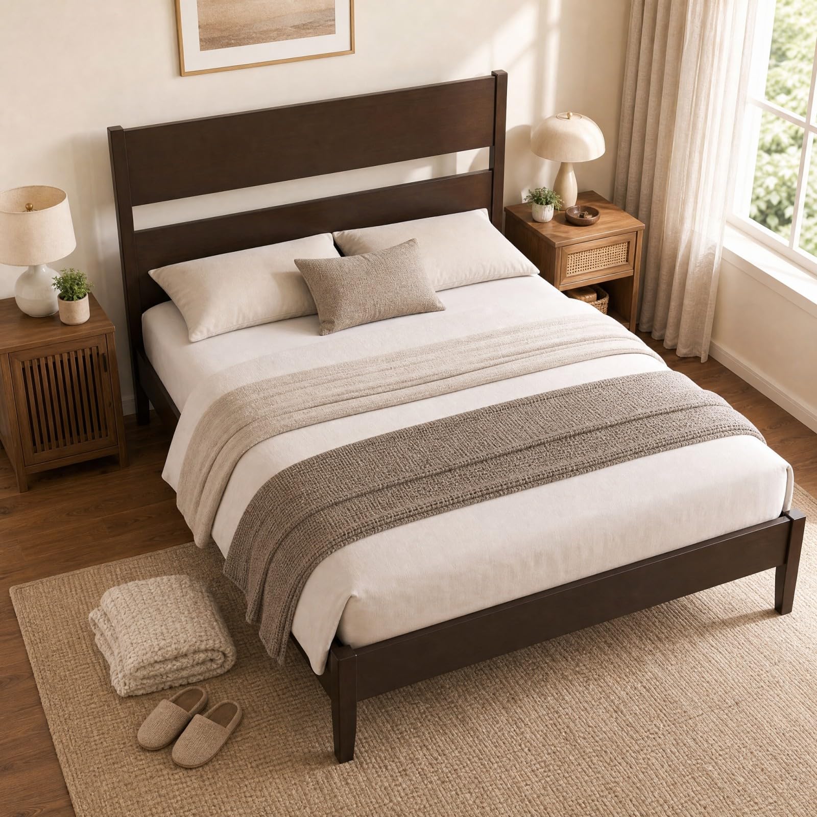 KOMFOTT Full Size Rubber Wood Bed Frame