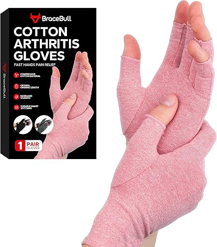 Guantes de compresión sin dedos (1 par), guantes de algodón para artritis para mujeres y hombres, guantes de alivio del dolor de artritis, guantes